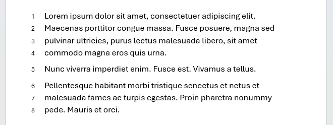 Line numbers against text on page in Word